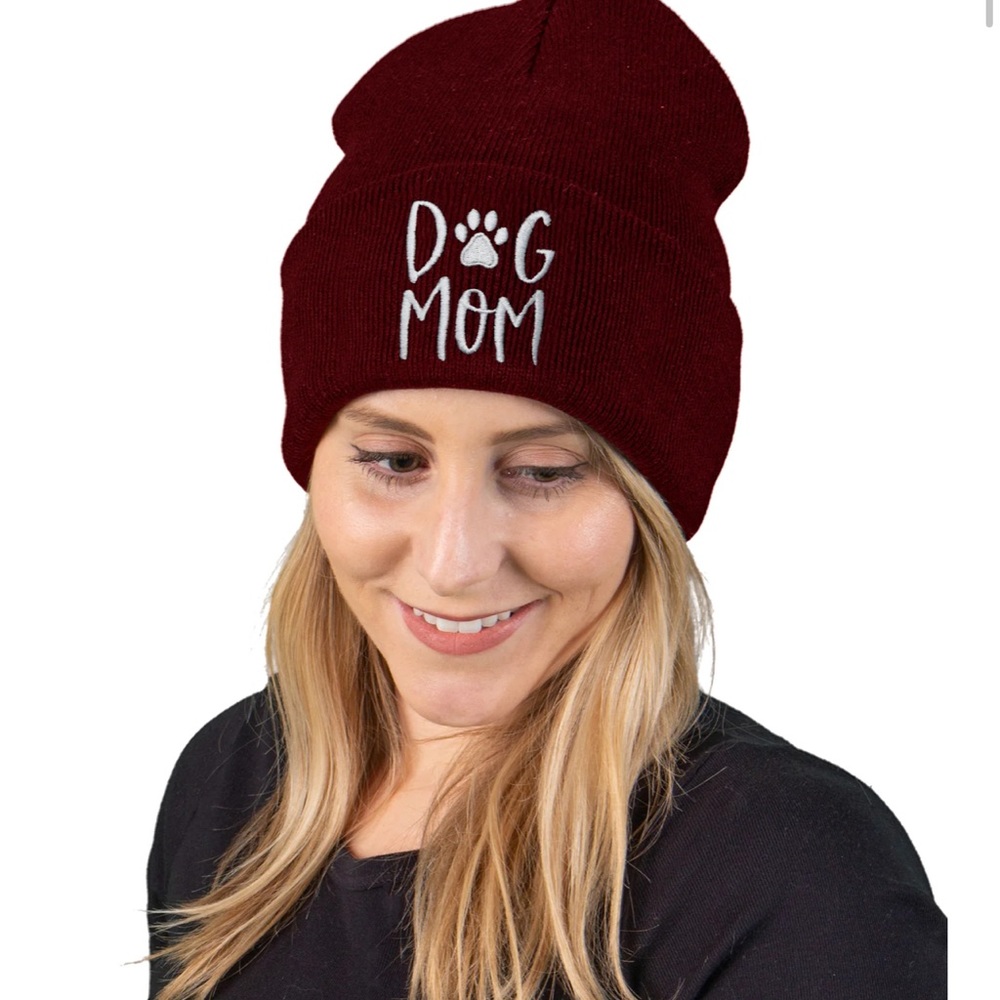 This listing is for a black “Dog Mom” beanie just like this one but black